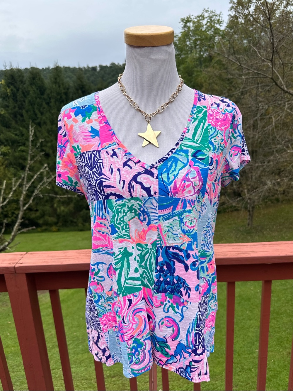 Lilly Pulitzer Etta Short-Sleeve Patchwork Pattern Top